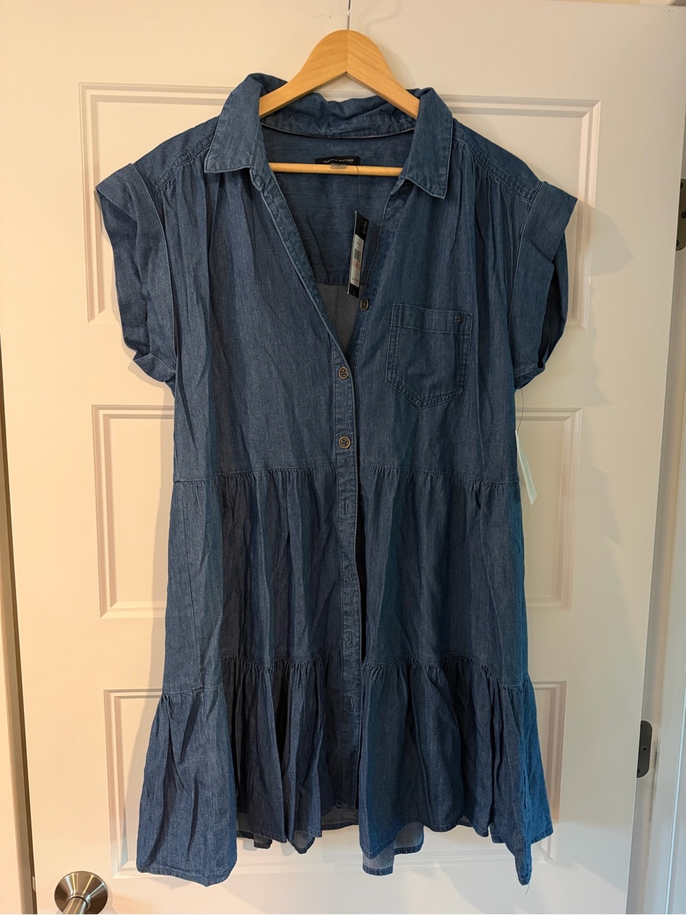 Tommy Hilfiger Denim Button-Front Tiered Dress - Blue